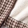 image:imagechouyatou Womens Casual Stand Collar Houndstooth Plaid Wool Pea Coat Zip Up Fleece Lined Dressy Bomber JacketCoffee