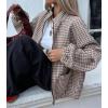 image:imagechouyatou Womens Casual Stand Collar Houndstooth Plaid Wool Pea Coat Zip Up Fleece Lined Dressy Bomber JacketCoffee