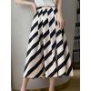 image:imagechouyatou Womens Color Block Striped Pleated Skirt High Elastic Waist A Line Business Casual Midi Long SkirtApricot