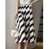 image:imagechouyatou Womens Color Block Striped Pleated Skirt High Elastic Waist A Line Business Casual Midi Long SkirtApricot