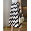 image:imagechouyatou Womens Color Block Striped Pleated Skirt High Elastic Waist A Line Business Casual Midi Long SkirtApricot