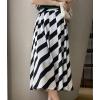 image:imagechouyatou Womens Color Block Striped Pleated Skirt High Elastic Waist A Line Business Casual Midi Long SkirtBlack and White