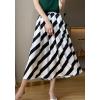 image:imagechouyatou Womens Color Block Striped Pleated Skirt High Elastic Waist A Line Business Casual Midi Long SkirtBlack and White
