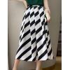 image:imagechouyatou Womens Color Block Striped Pleated Skirt High Elastic Waist A Line Business Casual Midi Long SkirtBlack and White
