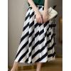 image:imagechouyatou Womens Color Block Striped Pleated Skirt High Elastic Waist A Line Business Casual Midi Long SkirtBlack and White