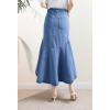 image:imagechouyatou Womens Denim Mermaid Ruffle Skirt A Line Flare Fishtail Skirt High Waisted Pleated Midi Long Jean SkirtBlue