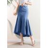 image:imagechouyatou Womens Denim Mermaid Ruffle Skirt A Line Flare Fishtail Skirt High Waisted Pleated Midi Long Jean SkirtBlue