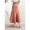 image:imagechouyatou Womens Denim Mermaid Ruffle Skirt A Line Flare Fishtail Skirt High Waisted Pleated Midi Long Jean SkirtBrown