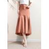 image:imagechouyatou Womens Denim Mermaid Ruffle Skirt A Line Flare Fishtail Skirt High Waisted Pleated Midi Long Jean SkirtBrown