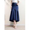 image:imagechouyatou Womens Denim Mermaid Ruffle Skirt A Line Flare Fishtail Skirt High Waisted Pleated Midi Long Jean SkirtDark Blue