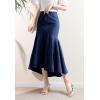 image:imagechouyatou Womens Denim Mermaid Ruffle Skirt A Line Flare Fishtail Skirt High Waisted Pleated Midi Long Jean SkirtDark Blue