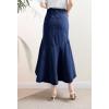 image:imagechouyatou Womens Denim Mermaid Ruffle Skirt A Line Flare Fishtail Skirt High Waisted Pleated Midi Long Jean SkirtDark Blue
