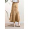 image:imagechouyatou Womens Denim Mermaid Ruffle Skirt A Line Flare Fishtail Skirt High Waisted Pleated Midi Long Jean SkirtKhaki