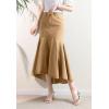 image:imagechouyatou Womens Denim Mermaid Ruffle Skirt A Line Flare Fishtail Skirt High Waisted Pleated Midi Long Jean SkirtKhaki