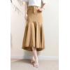 image:imagechouyatou Womens Denim Mermaid Ruffle Skirt A Line Flare Fishtail Skirt High Waisted Pleated Midi Long Jean SkirtKhaki