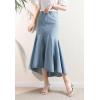 image:imagechouyatou Womens Denim Mermaid Ruffle Skirt A Line Flare Fishtail Skirt High Waisted Pleated Midi Long Jean SkirtLight Blue