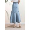 image:imagechouyatou Womens Denim Mermaid Ruffle Skirt A Line Flare Fishtail Skirt High Waisted Pleated Midi Long Jean SkirtLight Blue