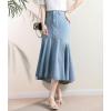 image:imagechouyatou Womens Denim Mermaid Ruffle Skirt A Line Flare Fishtail Skirt High Waisted Pleated Midi Long Jean SkirtLight Blue