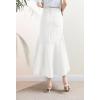 image:imagechouyatou Womens Denim Mermaid Ruffle Skirt A Line Flare Fishtail Skirt High Waisted Pleated Midi Long Jean SkirtWhite