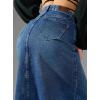 image:imagechouyatou Womens Elegant ALine Front Split Jean Skirt Western Distressed Maxi Long Denim Skirt with PocketsDark Blue