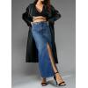 image:imagechouyatou Womens Elegant ALine Front Split Jean Skirt Western Distressed Maxi Long Denim Skirt with PocketsDark Blue
