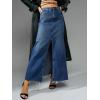 image:imagechouyatou Womens Elegant ALine Front Split Jean Skirt Western Distressed Maxi Long Denim Skirt with PocketsDark Blue