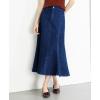 image:imagechouyatou Womens Elegant Denim Mermaid Skirt Western Casual High Waisted A Line Pleated Fishtail Midi Long Jean SkirtDark Blue