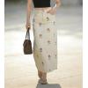image:imagechouyatou Womens Elegant Floral Printed Denim Long Skirt Y2k Distressed Vintage A Line Jean Skirt with PocketsBeige White