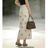 image:imagechouyatou Womens Elegant Floral Printed Denim Long Skirt Y2k Distressed Vintage A Line Jean Skirt with PocketsBeige White