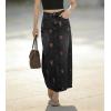 image:imagechouyatou Womens Elegant Floral Printed Denim Long Skirt Y2k Distressed Vintage A Line Jean Skirt with PocketsBlack