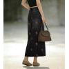 image:imagechouyatou Womens Elegant Floral Printed Denim Long Skirt Y2k Distressed Vintage A Line Jean Skirt with PocketsBlack