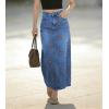 image:imagechouyatou Womens Elegant Floral Printed Denim Long Skirt Y2k Distressed Vintage A Line Jean Skirt with PocketsBlue