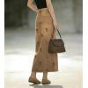 image:imagechouyatou Womens Elegant Floral Printed Denim Long Skirt Y2k Distressed Vintage A Line Jean Skirt with PocketsKhaki