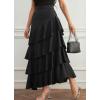 image:imagechouyatou Womens Elegant Irregular Ruffle Hem Skirt Party Tiered Layered Maxi Long SkirtBlack