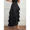 image:imagechouyatou Womens Elegant Irregular Ruffle Hem Skirt Party Tiered Layered Maxi Long SkirtBlack