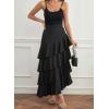 image:imagechouyatou Womens Elegant Irregular Ruffle Hem Skirt Party Tiered Layered Maxi Long SkirtBlack