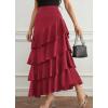 image:imagechouyatou Womens Elegant Irregular Ruffle Hem Skirt Party Tiered Layered Maxi Long SkirtRed