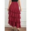image:imagechouyatou Womens Elegant Irregular Ruffle Hem Skirt Party Tiered Layered Maxi Long SkirtRed