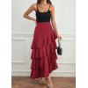 image:imagechouyatou Womens Elegant Irregular Ruffle Hem Skirt Party Tiered Layered Maxi Long SkirtRed