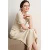 image:imagechouyatou Womens Fall Elastic High Waist Midi Rib Knit Skirt Office Work Bodycon Sweater Pencil SkirtBeige
