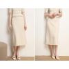 image:imagechouyatou Womens Fall Elastic High Waist Midi Rib Knit Skirt Office Work Bodycon Sweater Pencil SkirtBeige