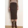 image:imagechouyatou Womens Fall Elastic High Waist Midi Rib Knit Skirt Office Work Bodycon Sweater Pencil SkirtBrown