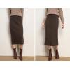 image:imagechouyatou Womens Fall Elastic High Waist Midi Rib Knit Skirt Office Work Bodycon Sweater Pencil SkirtBrown