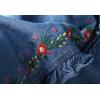 image:imagechouyatou Womens Floral Embroidered Elastic Waist Jean Skirt A Line Flared Denim Midi Skirt with PocketsBlue