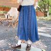 image:imagechouyatou Womens Floral Embroidered Elastic Waist Jean Skirt A Line Flared Denim Midi Skirt with PocketsBlue