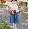 image:imagechouyatou Womens Floral Embroidered Elastic Waist Jean Skirt A Line Flared Denim Midi Skirt with PocketsBlue