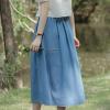 image:imagechouyatou Womens Floral Embroidered Elastic Waist Jean Skirt A Line Flared Denim Midi Skirt with PocketsLight Blue