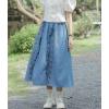 image:imagechouyatou Womens Floral Embroidered Elastic Waist Jean Skirt A Line Flared Denim Midi Skirt with PocketsLight Blue
