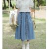 image:imagechouyatou Womens Floral Embroidered Elastic Waist Jean Skirt A Line Flared Denim Midi Skirt with PocketsLight Blue