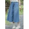 image:imagechouyatou Womens Floral Embroidered Elastic Waist Jean Skirt A Line Flared Denim Midi Skirt with PocketsLight Blue